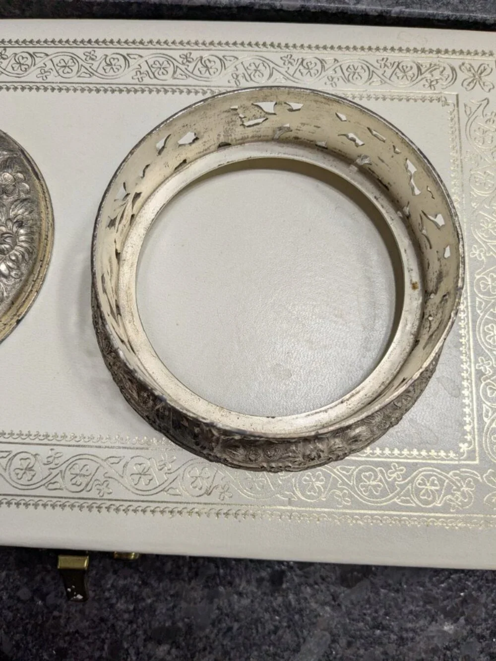 Antique Pewter Repousse Salt Cellar Box 5